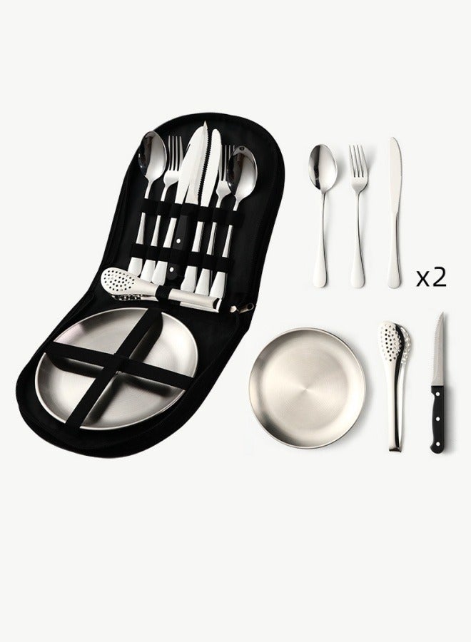 M MIAOYAN Outdoor travel stainless steel cutlery camping picnic barbecue plate clip steak knife fork spoon set portable storage bag  - Image 1