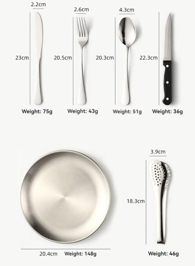 M MIAOYAN Outdoor travel stainless steel cutlery camping picnic barbecue plate clip steak knife fork spoon set portable storage bag  - Image 5
