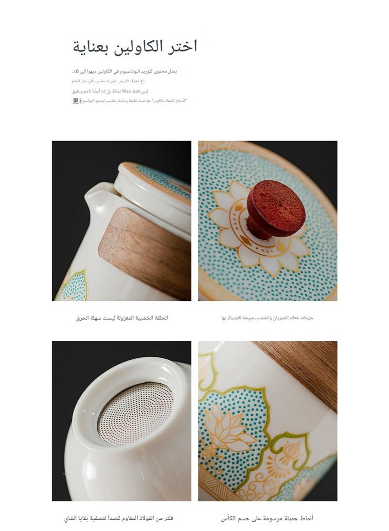 NIBEMINENT Teacup Set,3 Ceramic Teacups with Storage Bag, Gold Woodgrain Teacup Set, 3 Teacups 1 Tea Canister 1 Teapot, Perfect for Home, Office and Restaurant Use - Image 2