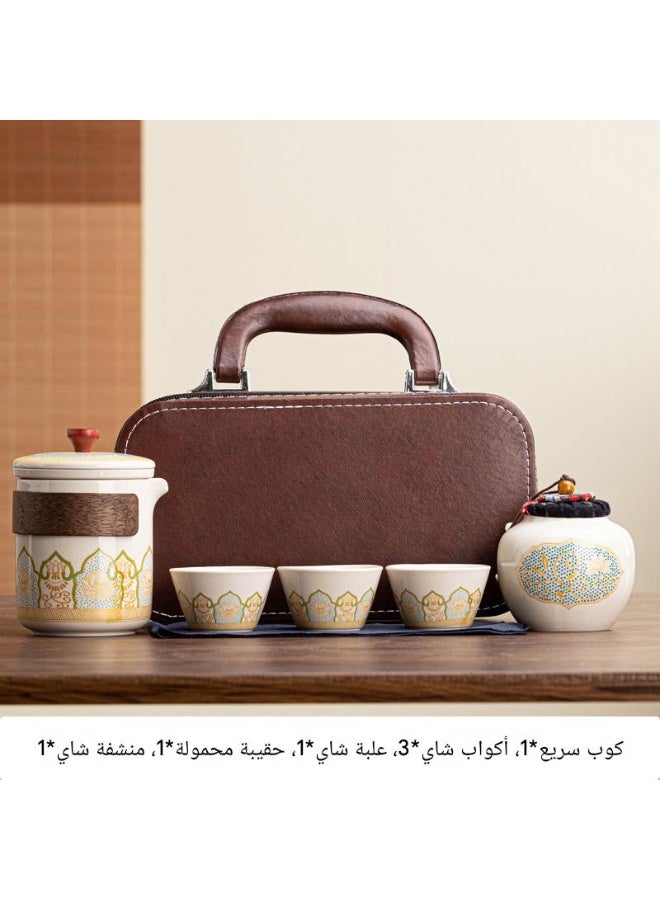 NIBEMINENT Teacup Set,3 Ceramic Teacups with Storage Bag, Gold Woodgrain Teacup Set, 3 Teacups 1 Tea Canister 1 Teapot, Perfect for Home, Office and Restaurant Use - Image 1