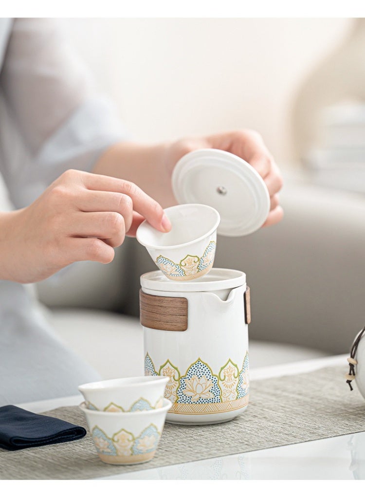 NIBEMINENT Teacup Set,3 Ceramic Teacups with Storage Bag, Gold Woodgrain Teacup Set, 3 Teacups 1 Tea Canister 1 Teapot, Perfect for Home, Office and Restaurant Use - Image 4