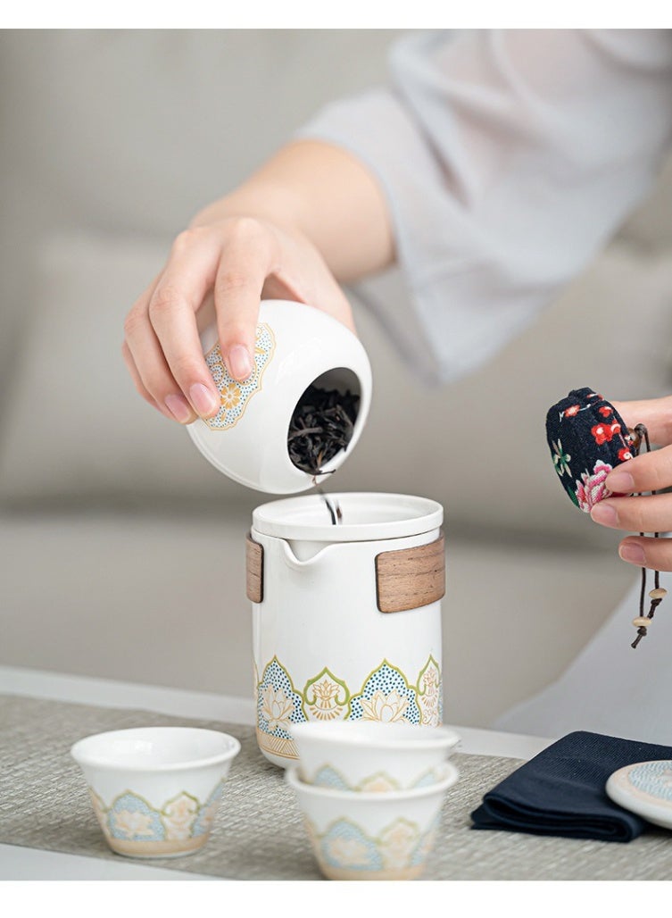 NIBEMINENT Teacup Set,3 Ceramic Teacups with Storage Bag, Gold Woodgrain Teacup Set, 3 Teacups 1 Tea Canister 1 Teapot, Perfect for Home, Office and Restaurant Use - Image 5