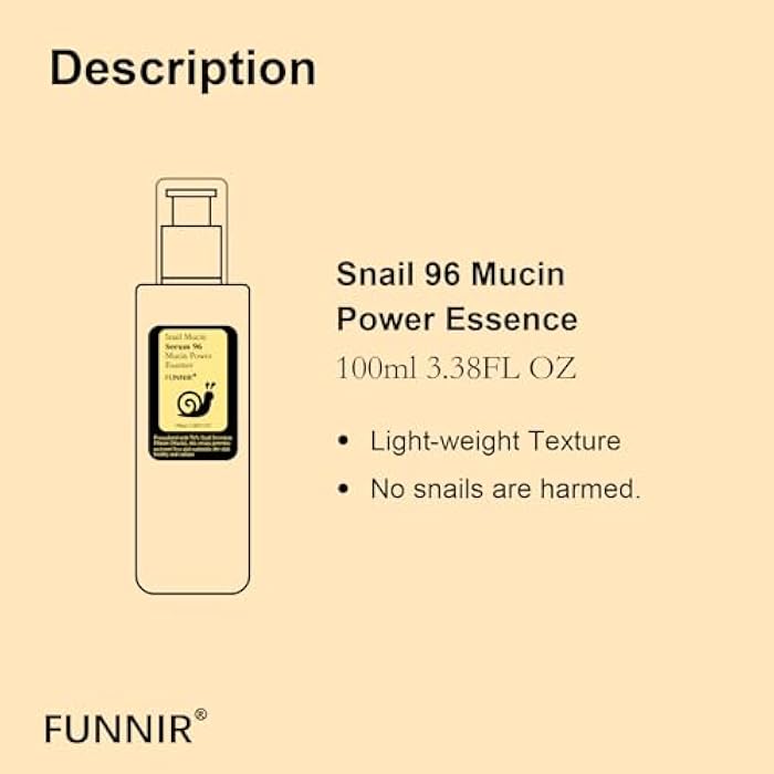 FUNNIR Snail Mucin 96% Essence 100ml, Hydrating Serum for Face with Snail Secretion Filtrate for Dull Skin, Skin care products for All Skin Types - Image 2