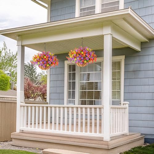 ZFProcess Artificial Faux Hanging Plants Flowers Basket for Spring Summer Outdoor Decoration, Fake Silk Daisy in Planter Realistic UV Resistant Look Real for Porch Home Patio Balcony Yard(Multicolor) - Image 5