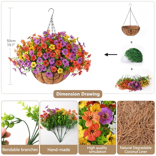 ZFProcess Artificial Faux Hanging Plants Flowers Basket for Spring Summer Outdoor Decoration, Fake Silk Daisy in Planter Realistic UV Resistant Look Real for Porch Home Patio Balcony Yard(Multicolor) - Image 2