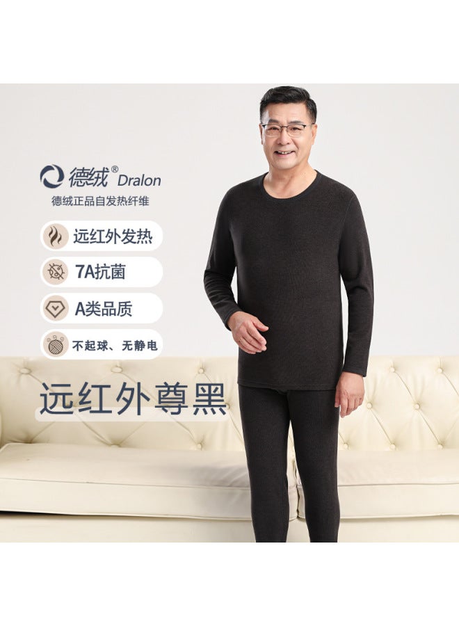 Middle-aged And Elderly Dad's Round-neck Thermal Underwear Set, Mom's Thickened Half-high Collar, Large Size, Anti-static, Cold-proof