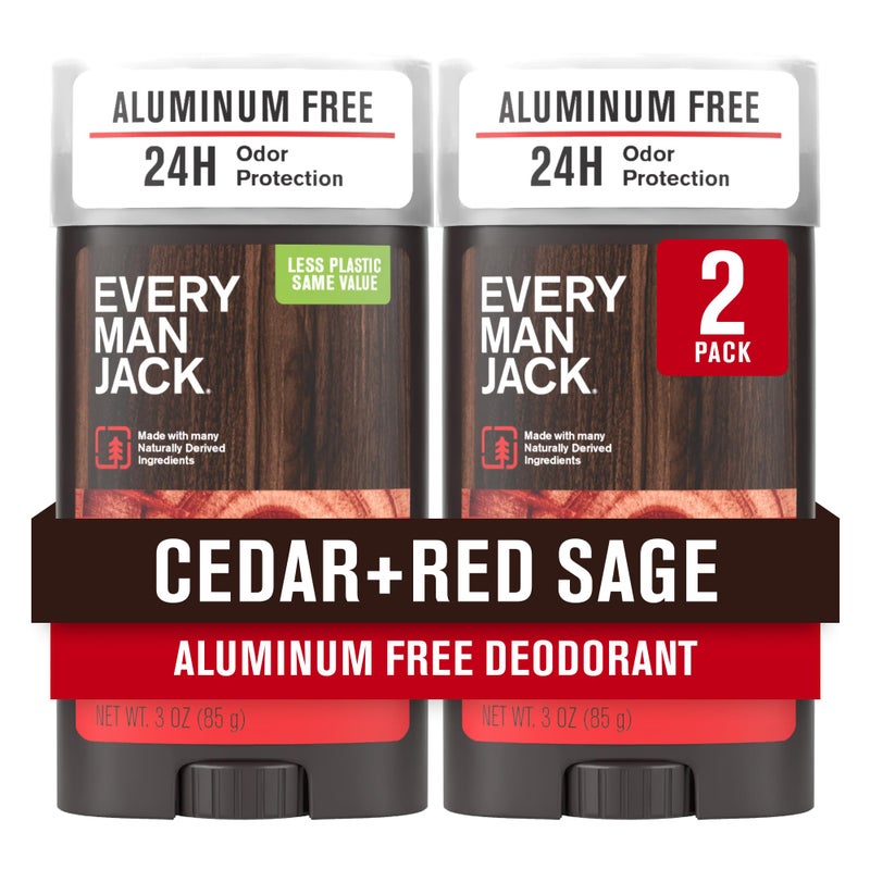 Every Man Jack Cedar  Red Sage Mens Deodorant  Stay Fresh with Aluminum Free Deodorant For all Skin Types  Odor Crushing Long Lasting with Naturally Derived Ingredients  3oz 2 Pack