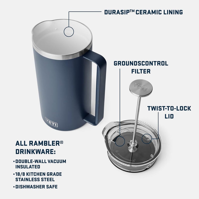 YETI Rambler 34 oz. French Press Coffee Maker, with GroundsControl Filter, White - Image 3