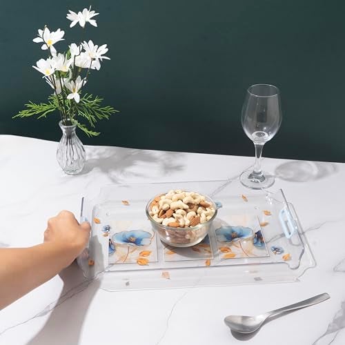 Nayasa Modern Plastic Serving Tray Set of 3, Small, Medium & Large | Durable Multipurpose Kitchen Tray for Tea, Coffee, Snacks, Fruits & Desserts | Transparent Blue - Image 2