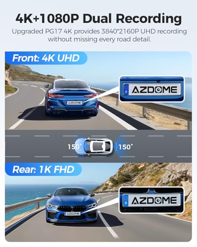 AZDOME كاميرا مرآة AZDOME PG17 12" 4K أمامية وخلفية، كاميرا مرآة خلفية Wi-Fi 6 مع بطاقة 64GB، كاميرا داش للتحكم الصوتي للسيارة، كاميرا مرآة خلفية مع نظام GPS ورؤية ليلية ومساعدة في ركن السيارة - Image 3