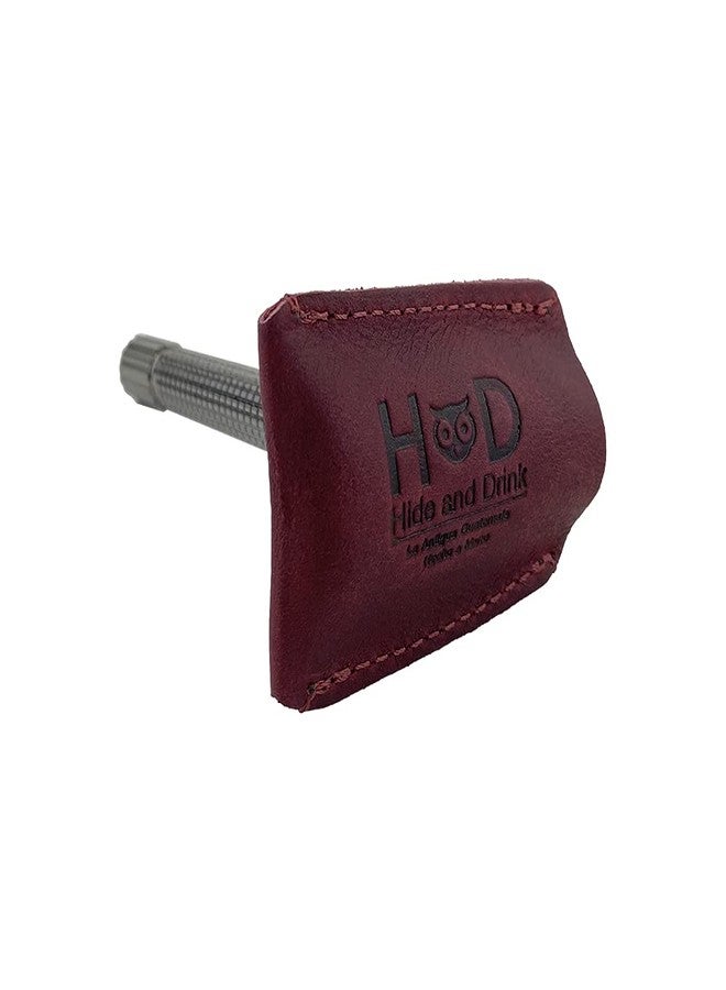 Hide & Drink, Leather Double Edge Safety Razor Head Protective Sheath, Shaving Travel Cover Handmade (Sangria) - Image 1