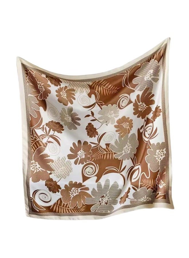 Julunar Silk Like Head Scarf for Women - Satin Large Hair Scarves - 35" Square Silk Hair Wrap for Sleeping with Gift Packed, B018-4 Brown Flowers & Leaves, L - Image 1