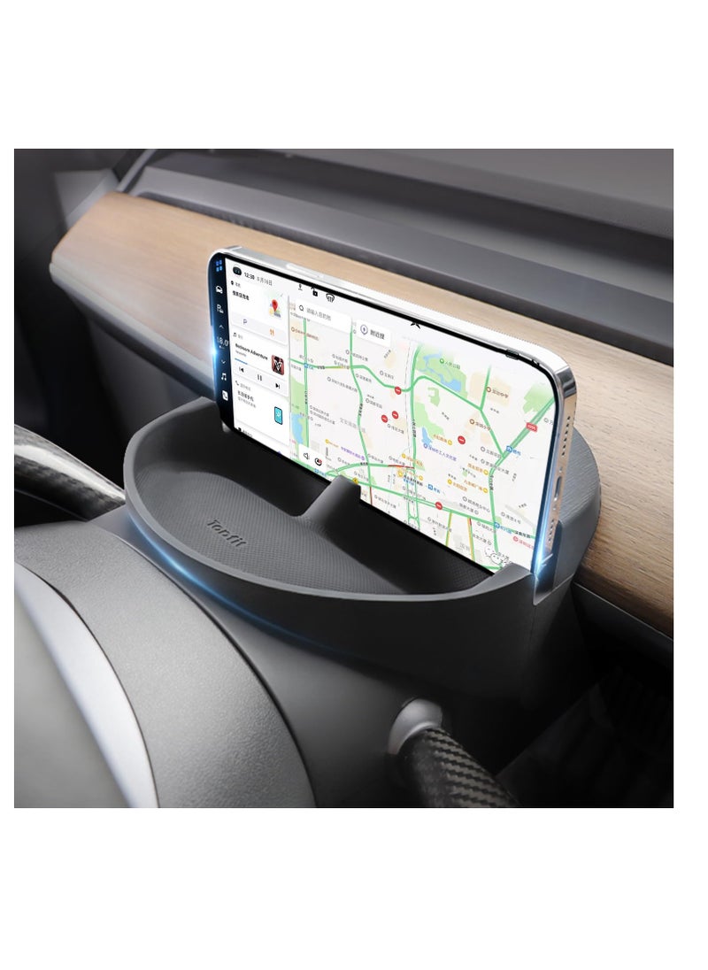 Excefore حامل تخزين عجلة القيادة لسيارة Tesla Model 3 Model Y، صينية تخزين سيليكون مضادة للانزلاق للهاتف المحمول، لملحقات تخزين Tesla، لسلاسل المفاتيح، نظارات الشمس، حامل للهاتف المحمول للملاحة  - Image 1