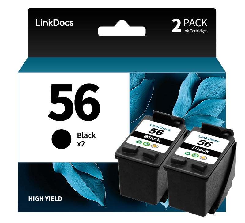 LinkDocs 56 Black Ink Cartridge Remanufactured Replacement for HP 56 C6656A 6656 Ink to use with OfficeJet 5610 6110 5510 4215 PhotoSmart 7660 7760 Printers (2 Black) - Image 1