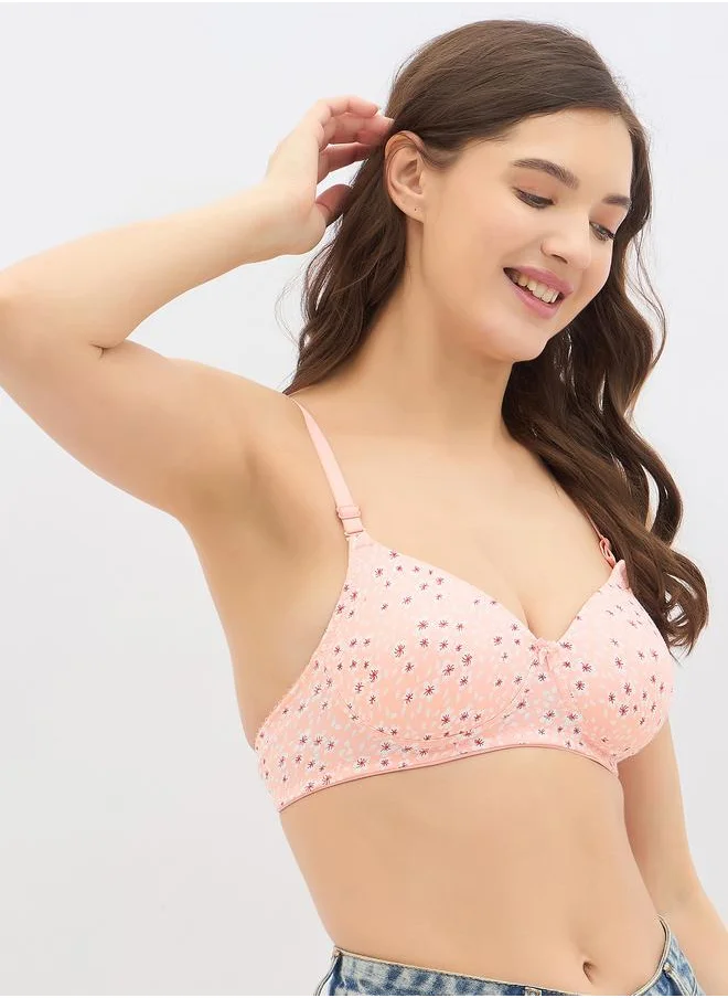 Clovia Clovia Pack of 2 - Floral Print Padded Non-Wired Full Coverage Multiway T-Shirt Bra