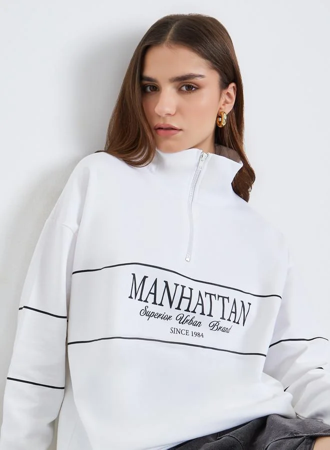 Styli Women White Graphic Print Sweatshirt