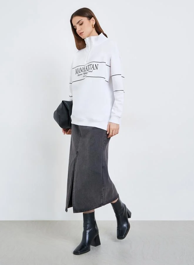 Styli Women White Graphic Print Sweatshirt