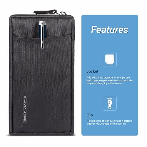 CRASOME Polyester Storage Organizer Gadget Pouch for USB Cable, Earphone, Power Bank, Charger, Hard Disk, Pen Drive, Travel Gadgets Organiser Bag, Laptop Charger Pouch (CP1-Black) - Image 3