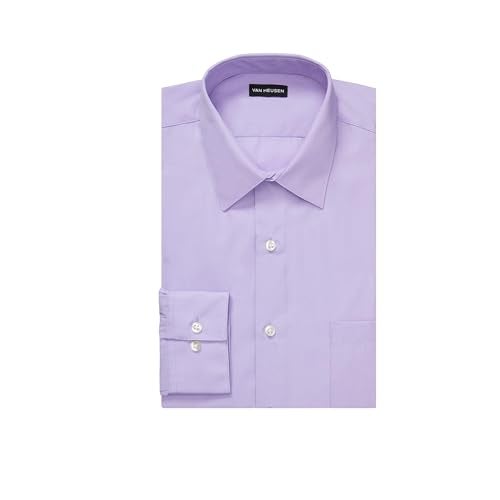 Van Heusen Men's Dress Shirt Fitted Poplin Solid, Lavender, 15.5" Neck 32"-33" Sleeve - Image 3