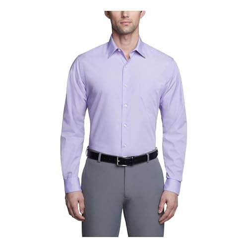 Van Heusen Men's Dress Shirt Fitted Poplin Solid, Lavender, 15.5" Neck 32"-33" Sleeve - Image 1