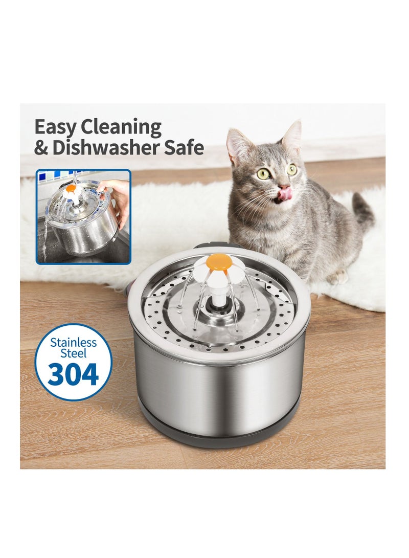 LM Cat Water Fountain Stainless Steel 84oz/2.5L 4-Stage Filtration Ultra Quiet Metal Cat Water Fountain  - Image 2
