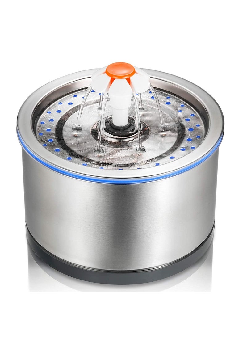 LM Cat Water Fountain Stainless Steel 84oz/2.5L 4-Stage Filtration Ultra Quiet Metal Cat Water Fountain  - Image 1