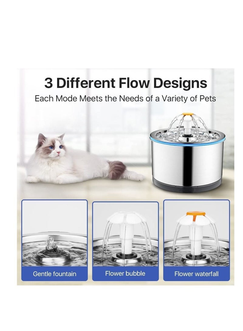 LM Cat Water Fountain Stainless Steel 84oz/2.5L 4-Stage Filtration Ultra Quiet Metal Cat Water Fountain  - Image 5
