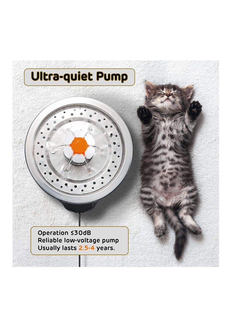 LM Cat Water Fountain Stainless Steel 84oz/2.5L 4-Stage Filtration Ultra Quiet Metal Cat Water Fountain  - Image 3
