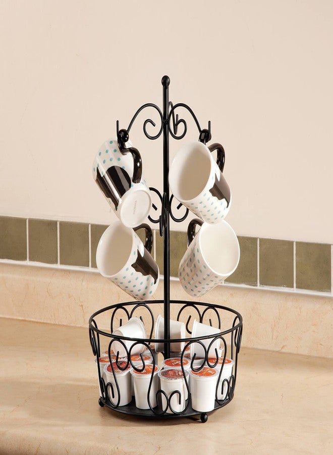 Fox Valley Traders Mug Rack with Coffee Pod Storage - Coffee Cup Tree Holds 6 Mugs - Black - Image 2