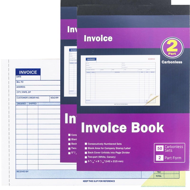 Gimehome Invoice Book 2-Part Carbonless Form Horizontal Sales Slip Features a Wraparound Cover 5-9/16 x 8-7/16 inches 50 Sets per Book(2 Pack) - Image 1
