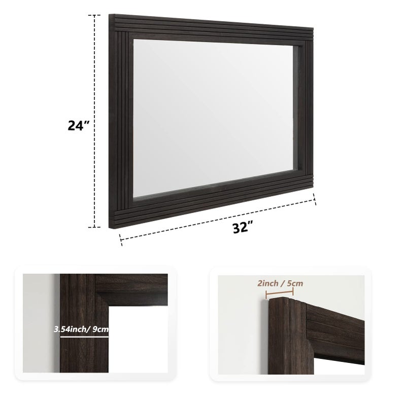 YOSHOOT Hand-Made Wooden Spliced Wall Mirror for Bathroom, Rustic Farmhouse Vanity Mirror, DÃ©cor Wall Art, Solid Wood Frame, Vertical or Horizontal Hanging - Image 2