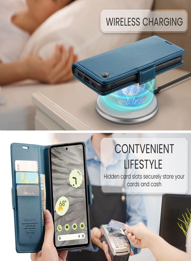 غطاء ريرزويرو لهاتف جوجل بيكسل 7A، جراب محفظة [حجب RFID]، جراب محفظة فاخر من جلد البولي يوريثان، جراب قابل للطي مع فتحة لحامل البطاقات، جراب قابل للطي لهاتف جوجل بيكسل 7A، أزرق - Image 4