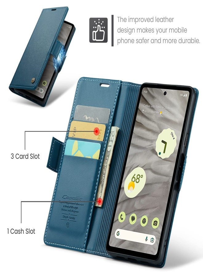 غطاء ريرزويرو لهاتف جوجل بيكسل 7A، جراب محفظة [حجب RFID]، جراب محفظة فاخر من جلد البولي يوريثان، جراب قابل للطي مع فتحة لحامل البطاقات، جراب قابل للطي لهاتف جوجل بيكسل 7A، أزرق - Image 3