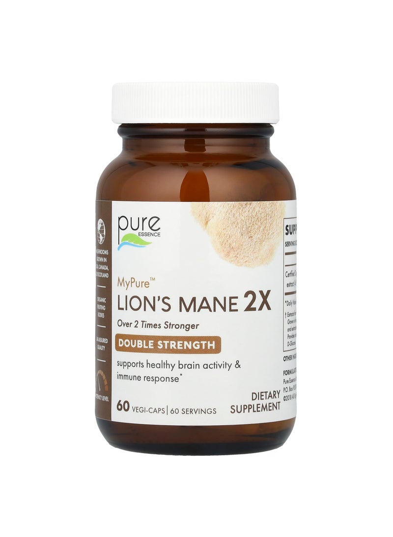 Pure Essence MyPure™, Lion's Mane 2X, 500 mg, 60 Vegi-Caps