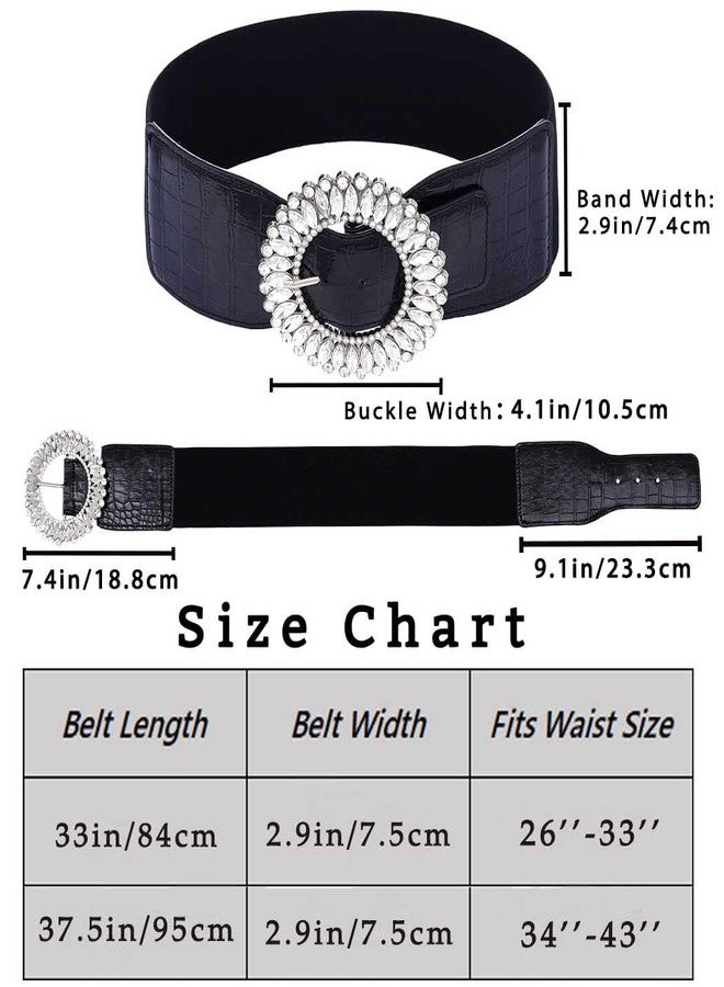 Obmyec Rhinestone Thick Belts for Women Wide Elastic Thick Belt for Dresses Black Stretchy Waist Belt with Sparkle Crystal Buckle(Fit Waist Size: 26''-33'') - Image 5
