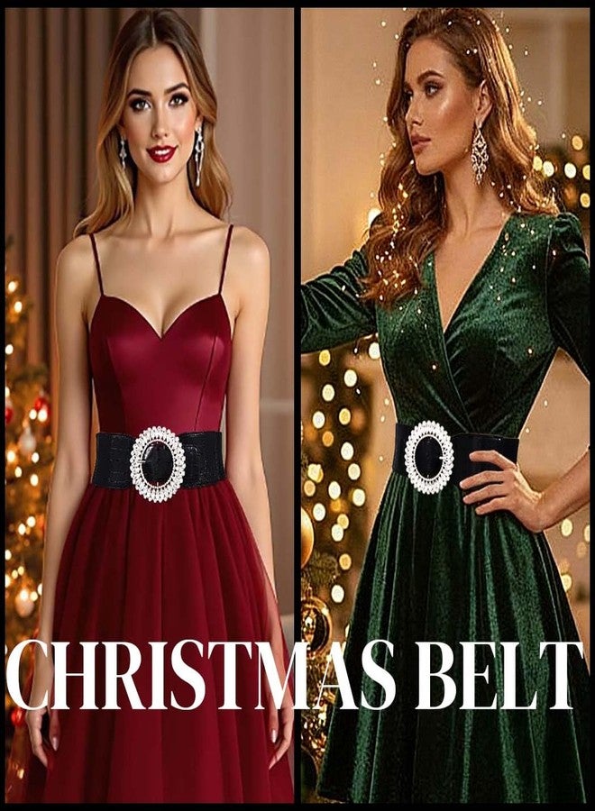 Obmyec Rhinestone Thick Belts for Women Wide Elastic Thick Belt for Dresses Black Stretchy Waist Belt with Sparkle Crystal Buckle(Fit Waist Size: 26''-33'') - Image 2