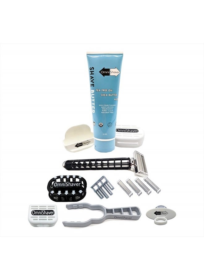 OmniShaver Deluxe Omnishaver Kit - Black - The Fastest Way to Shave Head, Legs, Arms, Body | an Alternative to Disposable Shaving Razors Self Cleans & Strops During Use with Shave Butter & Replacement Cartridge  - Image 1