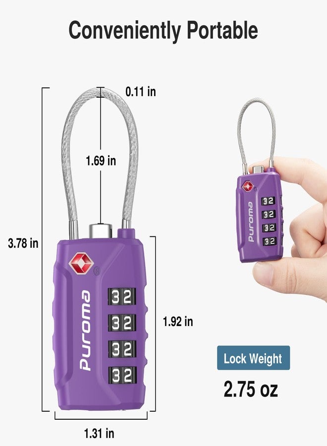 Puroma 2 Pack TSA Approved Luggage Locks, 4 Digit Combination Travel Locks Resettable Code Lock with Zinc Alloy Body for Suitcase, Toolbox, Backpack, Bag, Gym Locker (Purple) - Image 3
