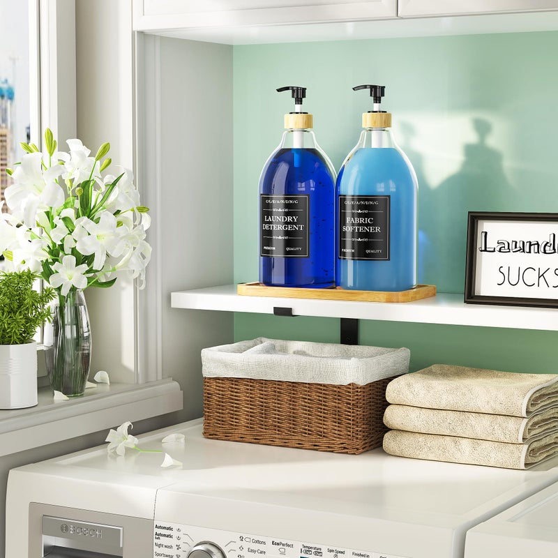 Moforoco Liquid Laundry Detergent Dispenser with Bamboo Tray, 2 Pack 64 Oz Plastic Laundry Soap Dispenser, Fabric Softener Dispenser with Pump and Labels for Laundry Room Decor and Organization - Image 4