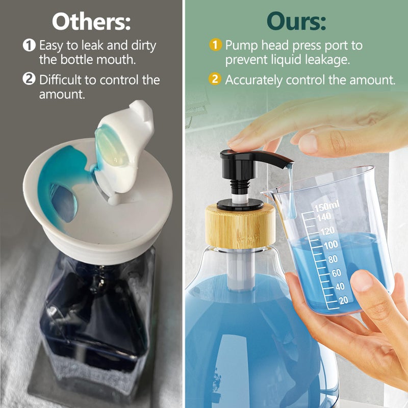 Moforoco Liquid Laundry Detergent Dispenser with Bamboo Tray, 2 Pack 64 Oz Plastic Laundry Soap Dispenser, Fabric Softener Dispenser with Pump and Labels for Laundry Room Decor and Organization - Image 3