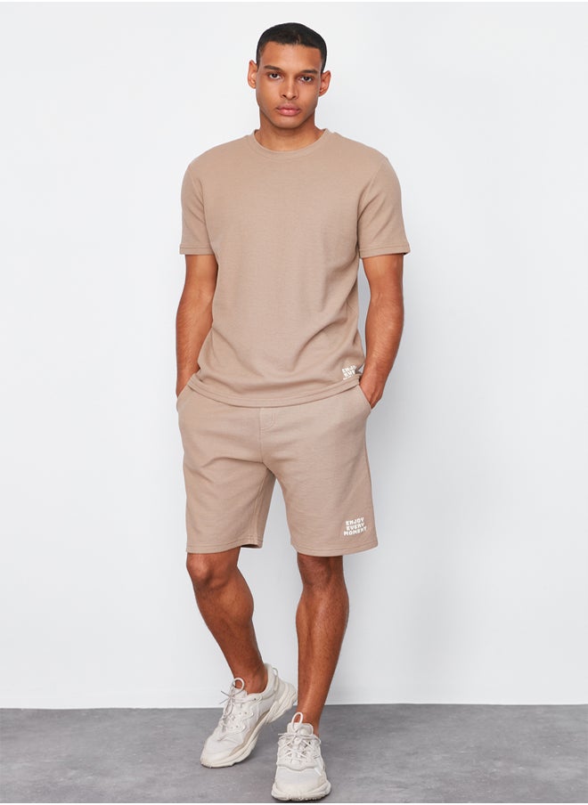 trendyol Mink Regular Fit Pajama Set with Waffle Shorts TMNSS23PT00032  - Image 1
