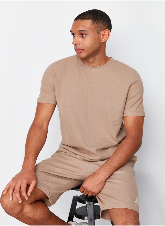 trendyol Mink Regular Fit Pajama Set with Waffle Shorts TMNSS23PT00032  - Image 3