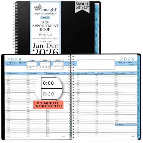 Ensight 2026 Appointment Book and Planner 6.5" x 8.5" Large Hourly Weekly Daily Schedule Book with Tabs, 30 Minute Time Slots, Blue Calendar Organizer Jan 2026–Dec 2026 Appointment Planner - Blue - Image 1
