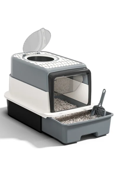 Cat Litter Box Large with Drawer Tray and Scoop Two Way Entry and Exit Enclosed Design Easy…