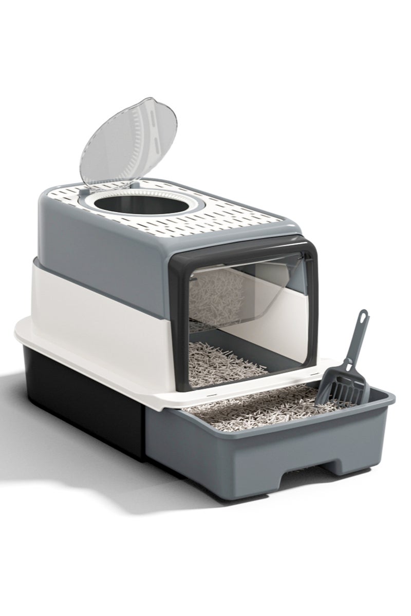 ماماتونس صندوق قمامة القطط كبير الحجم مع درج ومساحة للدخول والخروج في اتجاهين، تصميم مغلق، سهل التنظيف، مناسب لجميع أحجام القطط - Image 1