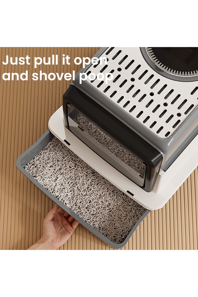 ماماتونس صندوق قمامة القطط كبير الحجم مع درج ومساحة للدخول والخروج في اتجاهين، تصميم مغلق، سهل التنظيف، مناسب لجميع أحجام القطط - Image 3