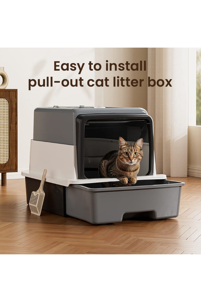 ماماتونس صندوق قمامة القطط كبير الحجم مع درج ومساحة للدخول والخروج في اتجاهين، تصميم مغلق، سهل التنظيف، مناسب لجميع أحجام القطط - Image 4