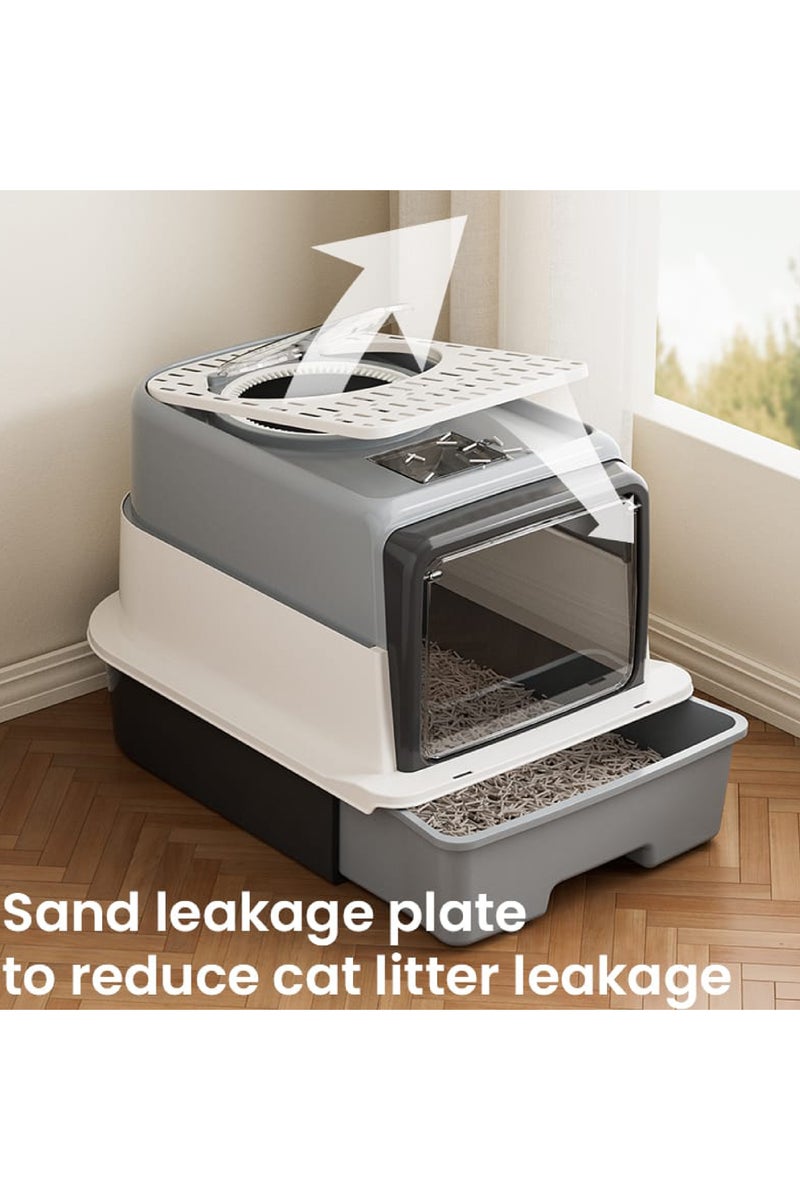 ماماتونس صندوق قمامة القطط كبير الحجم مع درج ومساحة للدخول والخروج في اتجاهين، تصميم مغلق، سهل التنظيف، مناسب لجميع أحجام القطط - Image 5