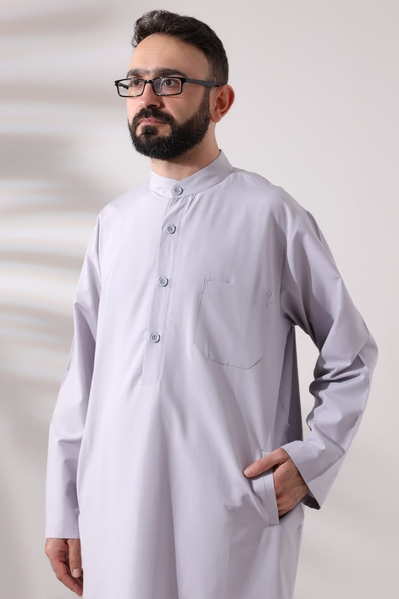 İhvan Online Ihvan Online Men's Hajj and Umrah Clothing Double Bottom Top Afghan Suit Gray  - Image 4