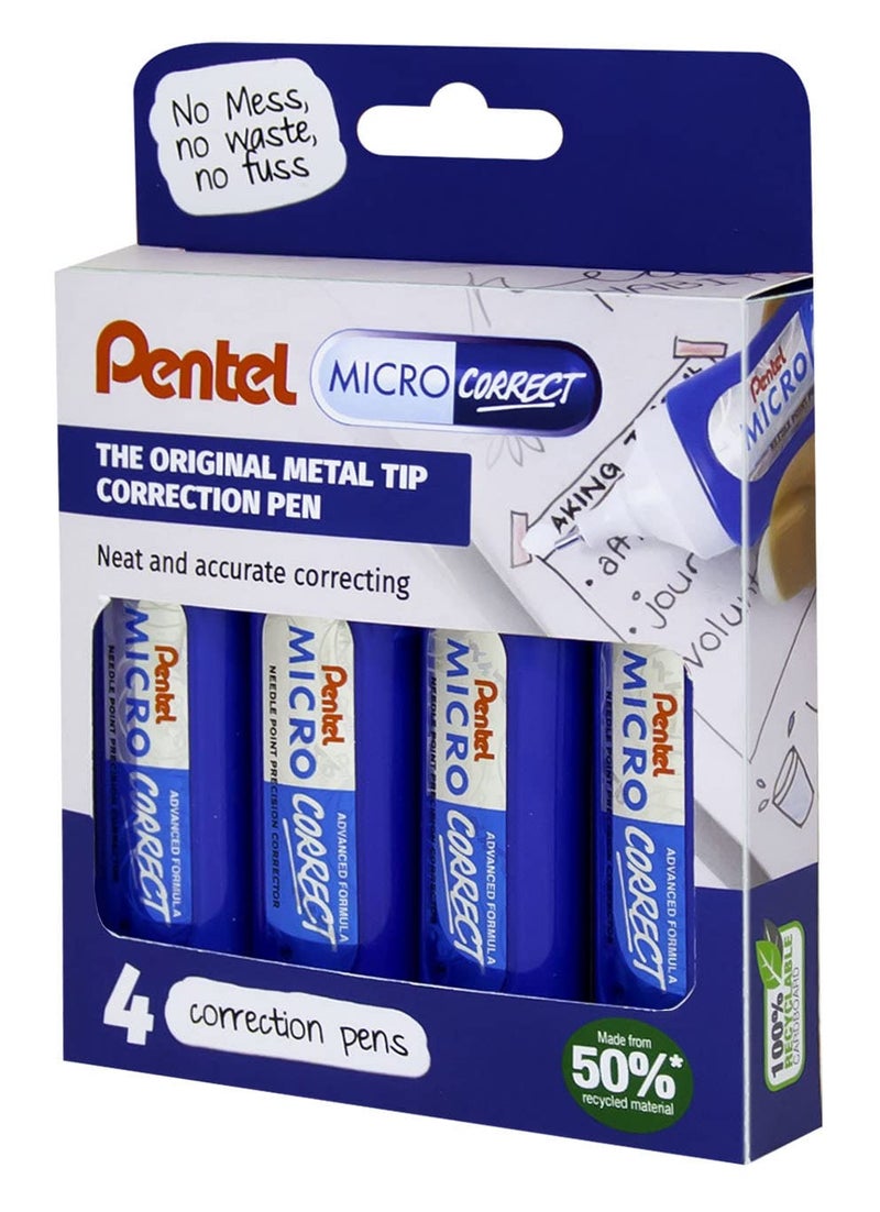 Pentel Micro Correct 12 ml Correction Pen Wallet of 4 - Image 2
